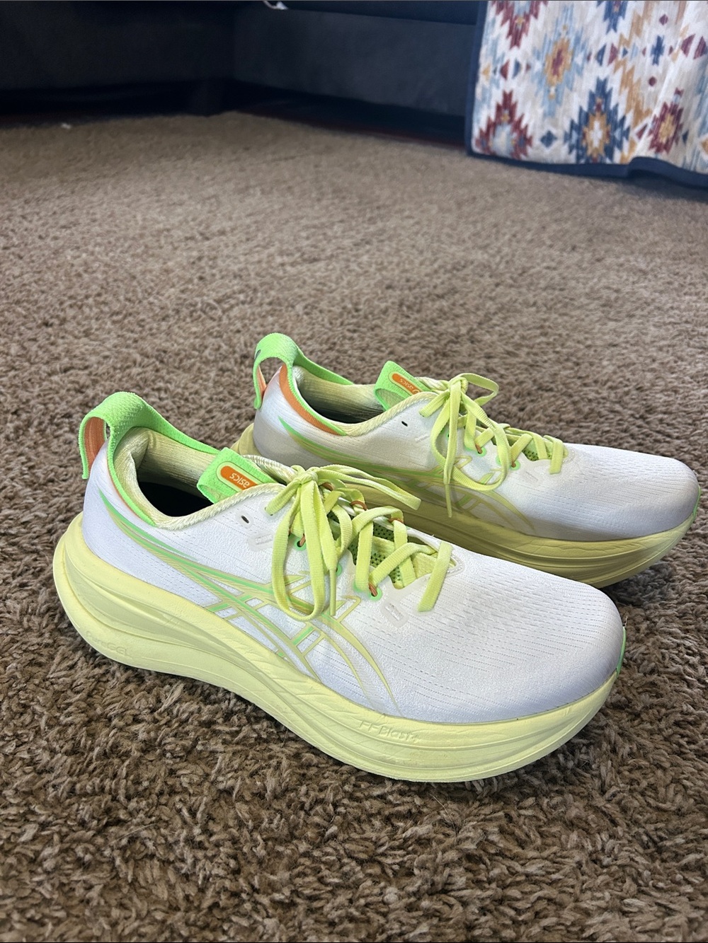 ASICS White Running Shoes with Neon Yellow Accents